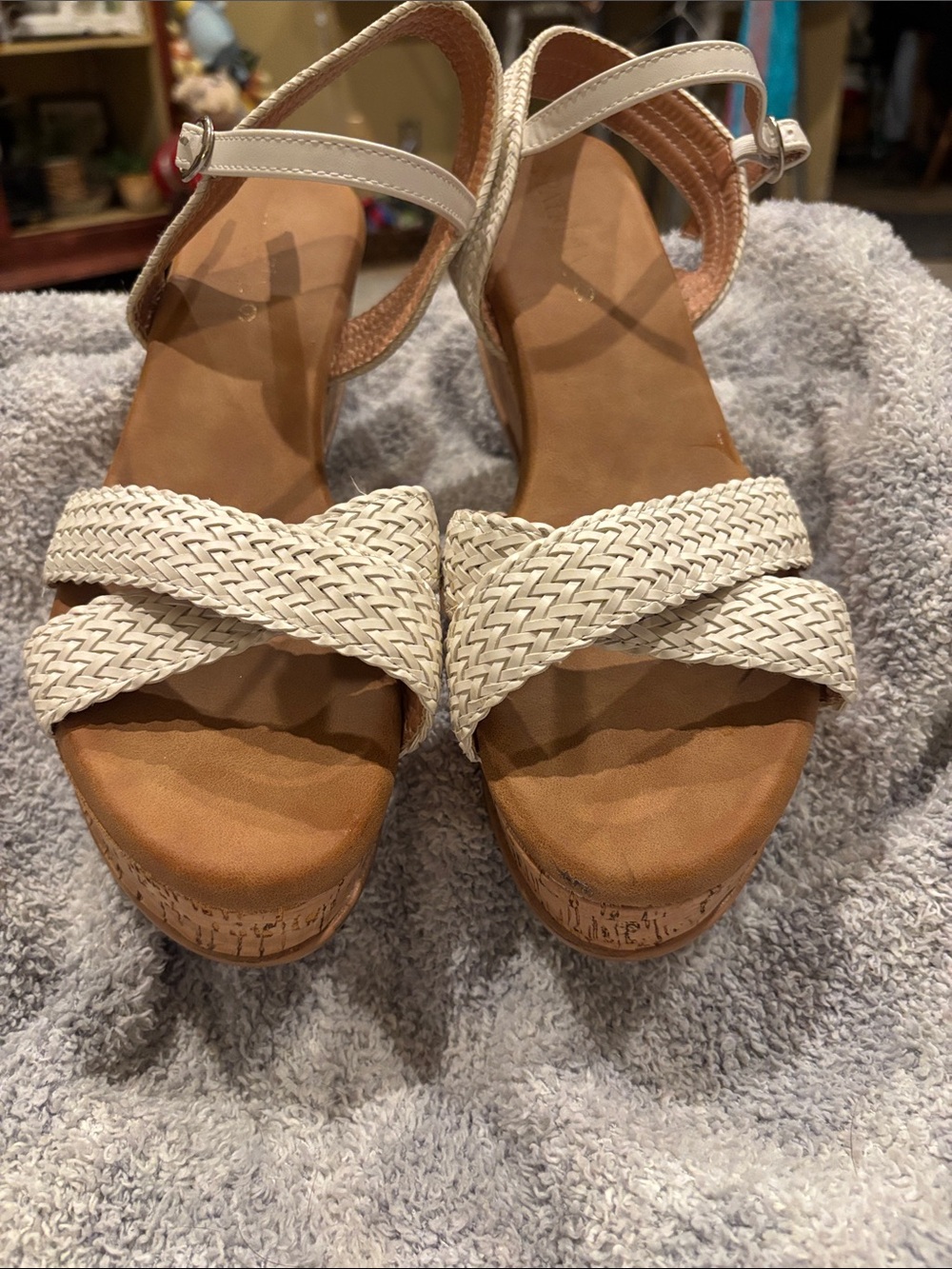 Patrizia Braided White Wedge Sandals with Ankle Strap size 9